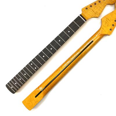 China GUITAR 21 Fret ST Guitar Neck  Vintage Tint Tiger Flame Maple Guitar Neck With Rosewood Fingerboard for sale