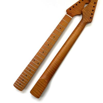 China GUITAR Wholesale 22 Frets ST electric guitar neck Flame Maple Roasted Guitar Neck with maple fretboard for sale