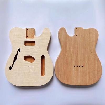 China GUITAR Unfinished Alder F Hole Style Electric Guitar Body replacement TL Guitar body with Tiger Flame Veneer for sale