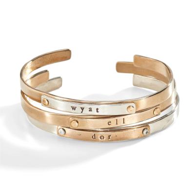 China Vintage Logo Stainless Steel Jewelry Personalized Custom Engraved Inspired Message Cuff Bangle Bracelet for sale