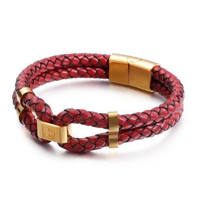 China Man CLASSIC Custom Double Magnetic , Wrap Braided Leather Cord Bracelet for sale