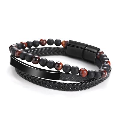 China CLASSIC Punk Stainless Steel Bracelet, Multilayer Leather Metal Bead UK Wrist Bracelet Men Accessories for sale