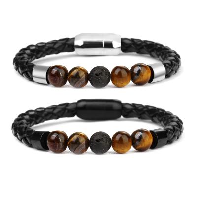 China CLASSIC Fashion Stylish Black Lava, Rock Bead Leather Bracelet Men for sale