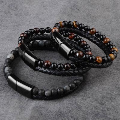 China Wholesale Hot Sale CLASSIC 8mm 10mm Magnet Custom Charm Beads Natural Stone Lava Bead Bracelet For Couple for sale