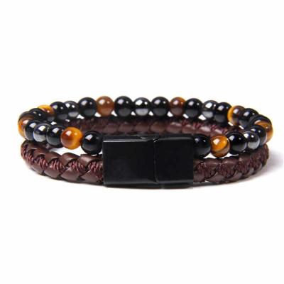 China Wholesale CLASSIC Magnetic Men's Charm Luxury Mens Gemstone Bead Bracelet Leather Natural Stone Bracelet for sale