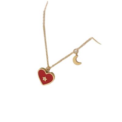 China FASHIONABLE Red Heart Moon Necklace Factory Direct China Factory Supply Elegant Woman Charm Pendant Necklaces for sale