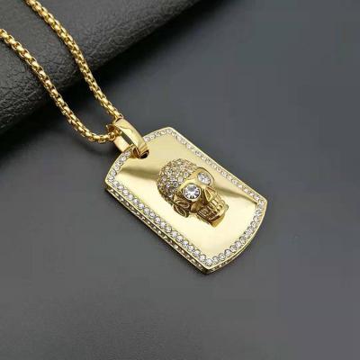 China Hiphop New Arrival Hip Hop Style Gold Plated Crystal Skull In Glasses Card Titanium Steel Pendant Necklace for sale