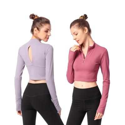 China Breathable Logo Customized Fitness Yoga Blank Tops Wear Long Sleeve Zipper Sweatshirts Womens Yoga Clothes for sale