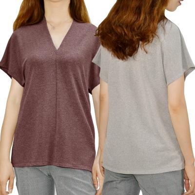 China Wholesale Custom Made Summer Anti-wrinkle V-neck Short Sleeve Ladies' Blouses Tops Simple Women's Breathable T-Shirts for sale