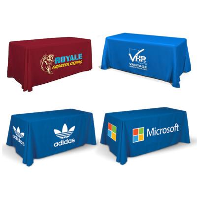 China Financial Institutions Trade Show Table 4ft 6ft 8ft Logo Print Polyester Table Cloth Custom Made For Advertising for sale