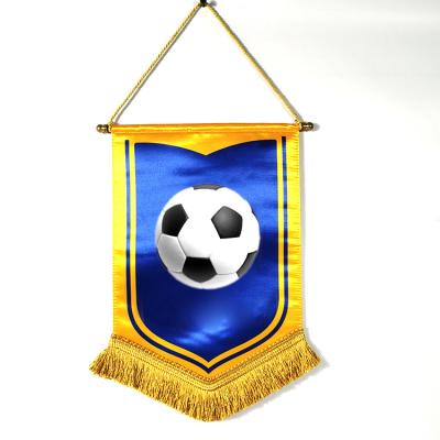 China Cheap Custom Travel Agency Team Outdoor Club Sports Mini Soccer Team Flag Pennant Satin for sale