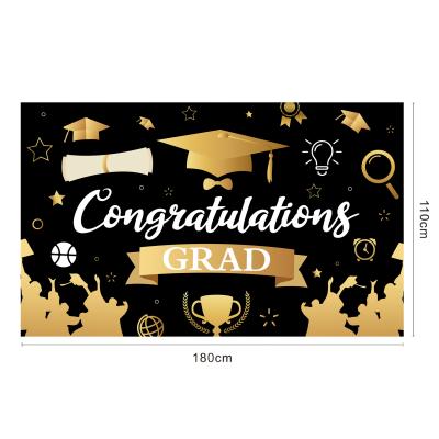 China 2022 Graduate Banner Black Gold Graduation Party Decorations Graduation Party Supplies Graduation Hanging Backdrop Banner for sale