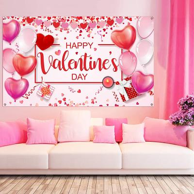 China New Party Decoration Cheap Romantic Background Cloth Hanging Banner Love Valentine's Day Custom Flag Hanging Banner for sale