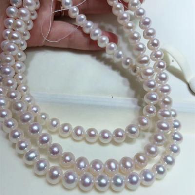 China Luster Clear 8-9mm High Quality Strong Freshwater Pearl Oval Pearl Oval Beads Loose Strand Necklace Pearls for sale