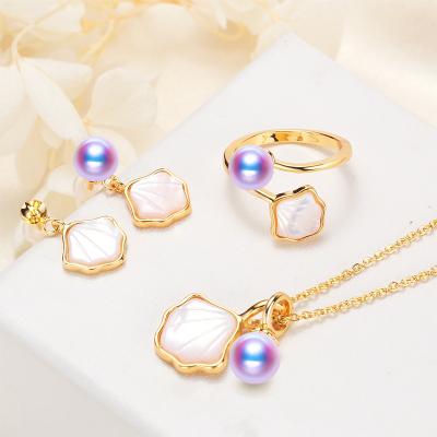 China TRENDY Gold Plated With 925 Shell Element Pearl Jewelry Set Symbol Pearl Jewelry Stands for sale