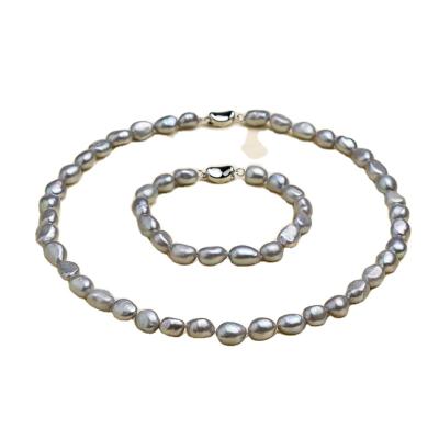 China TRENDY Baroque Freshwater Pearl Women Jewelry 9-10mm Set Gray Baroque Pearl Necklace And Bracelet for sale