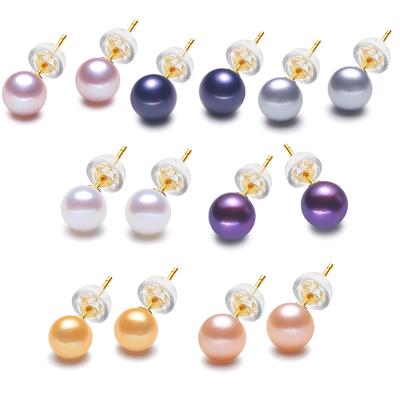 China CLASSIC 925 Sterling Silver Real Freshwater Pearl Earrings Button Shape Multicolor Pearl Stud Earrings Women for sale