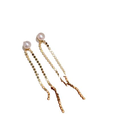 China 2020 Retro Hong Kong Style Sequin Tassel FASHIONABLE 925 Sterling Silver Long Pearl Earring for sale