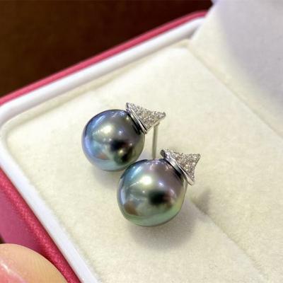 China Classic Sterling Silver Pearl Earrings Stud Good Luster Tahitian Pearl Jewelry CLASSIC 925 for sale