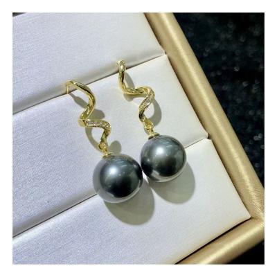 China CLASSIC Design Wavy Pearl Earrings 10-11mm Tahitian Pearl Jewelry 925 Sterling Silver Pearl Earrings for sale