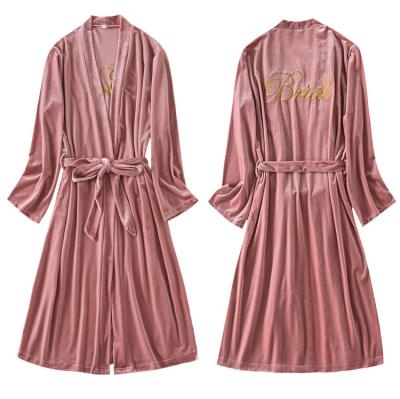 China Thermal Embroidery logo Autumn winter Canary velvet bridal dressing gown for sale