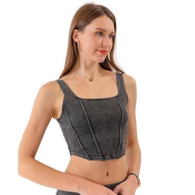 China Four-Way Stretch Sports Bra Sets Ladies Square Neck Spandex Compression Fitness Top for sale