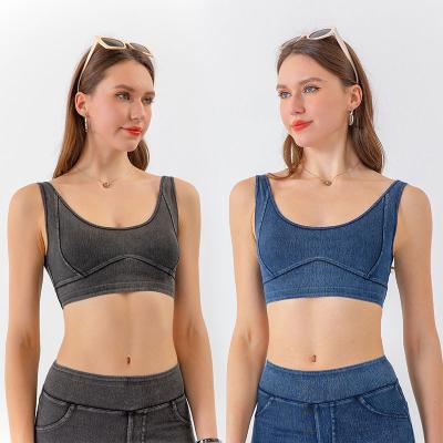 China Four-Way Stretch Manufacture customized four-way stretch High support sport Denim Bustier Top for sale