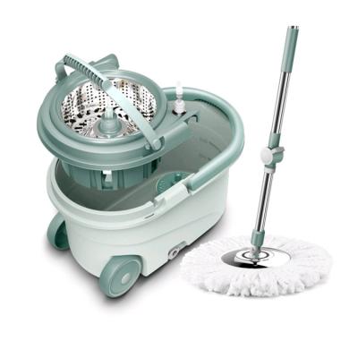 中国 Free Hand Microfiber Mop Set Wash Squeeze Floor Flat Mop 360 Spin Cleaning Round Magic Mop With Bucket 販売のため