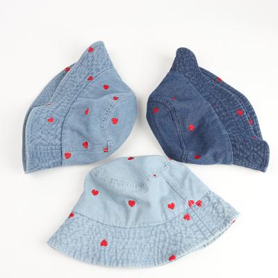 China COMMON Street Wear Denim Hat Heart Pattern Denim Bucket Hat Women Bucket Hat for sale