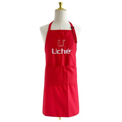 China Wholesale Premium Adjustable Red Female Apron Embroidered Logo Eco-friendly Cotton Bib Apron Kitchen for sale