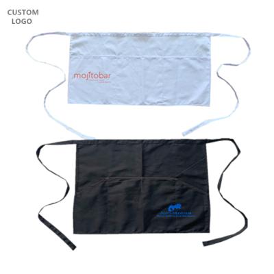 China Custom Logo Embroidery Kitchen Cleaning Restaurant Waiter Cotton Short Half Length Waist Eco-friendly Apron With Pocket for sale