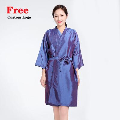 China Custom Barber Salon Silk Long Robe Kimono Fashion Waterproof Breathable SPA Cutting Hair Print Style For Women for sale