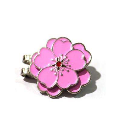 China Durable Hot Sale Other Golf Products golf ball marker hat clip Pink Flower Shape golf ball marker custom for sale