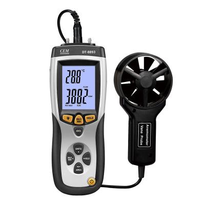 China CEM DT-8893 CMM/CFM Wind Speed ​​Meter Direction Air Circulation Or Velocity 0~30m/s Plus Ambient Temperature Wind Digital Anemometer 203mm x 75mm x 50mm for sale