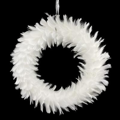 China High Quality Chirstmas Decor Christmas Feather Garland Door Hanging 45cm White Feather Christmas Handmade Garland for sale