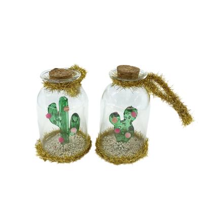 China Chirstmas Decor Personalized Christmas Glass Ornament Clear Glass Bottle With Cactus For Christmas Decoration for sale