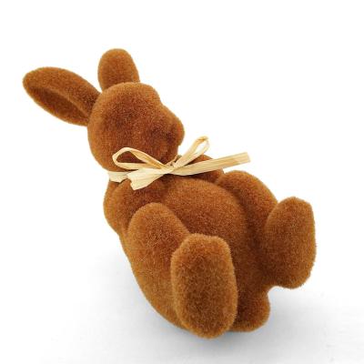 China Party Wholesale Customized Cute Easter Flocking Faux Moss Bunny Rabbit Table Topper Grass Bunny Decoration for sale