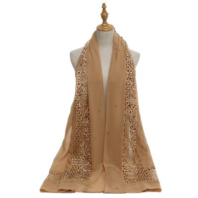 China Zhenshiman square lace polyester stitching latest plain high-end chiffon scarves 2021 muslim women shawl scarves wholesale for sale