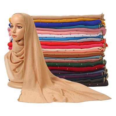 China zhenshiman New Chiffon Chiffon Scarf Diamond Chain Chiffon Hijab Comfortable And Breathable Silk Women Muslim Chiffon Hijab for sale