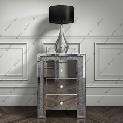 China Modern Mirrored Bedroom Furniture Suitable Drawers Silver Nightstands Diamond Beside Table Crushed Luxury for sale