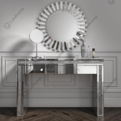 China Home Furniture Diamond Mirrored Glitter Crushed Silver Mirrored Console Tables With Mirror for sale