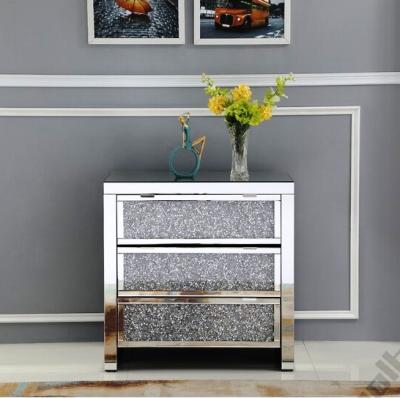 China Mirrored Modern Furniture Living Room 3 Drawers Crushed Diamond Chest Drawers for sale