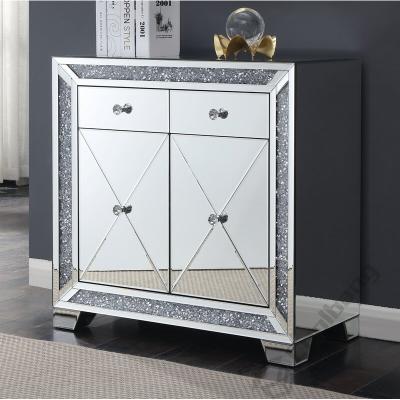 China Mirrored Luxury Furniture Diamond Buffet Cabinet Mirrored Living Room Sideboard for sale