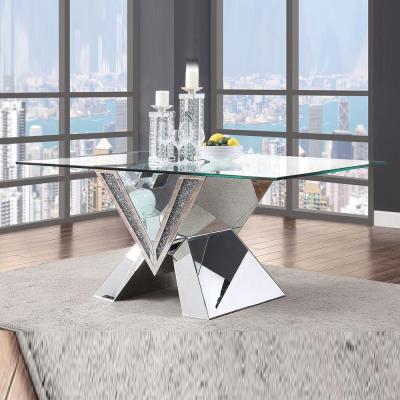 China Modern fashionable popular crushed top dining table mirrored diamond glitter glass rectangle decoration for sale