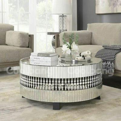 China Mirrored Furniture Sparkle Crystal Furniture Round Silver Mirrored Side Table Coffee Table for sale