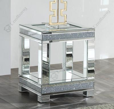 China Factory Wholesale Mirrored Living Room Coffee Table Set Square Crushed Diamond Side Table for sale