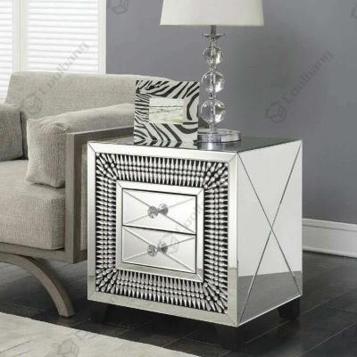 China Mirrored Sparkle Crystal 2 Drawer Living Room Side Table Bedroom Nightstand Table for sale