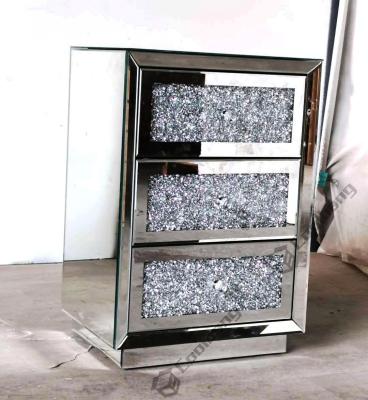 China Wholesale Mirrored Mirrored Furniture Crushed Diamond Bedside Table Nightstand For Bedroom for sale