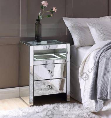 China 2021 New Style Mirrored Nightstand Modern Led Light Glass Mirrored Bedside Table for sale