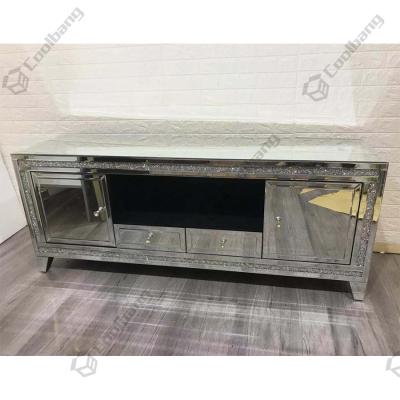 China Luxury Mirrored Crystal Furniture Mirrored TV Stand Cabinet For Living Room for sale